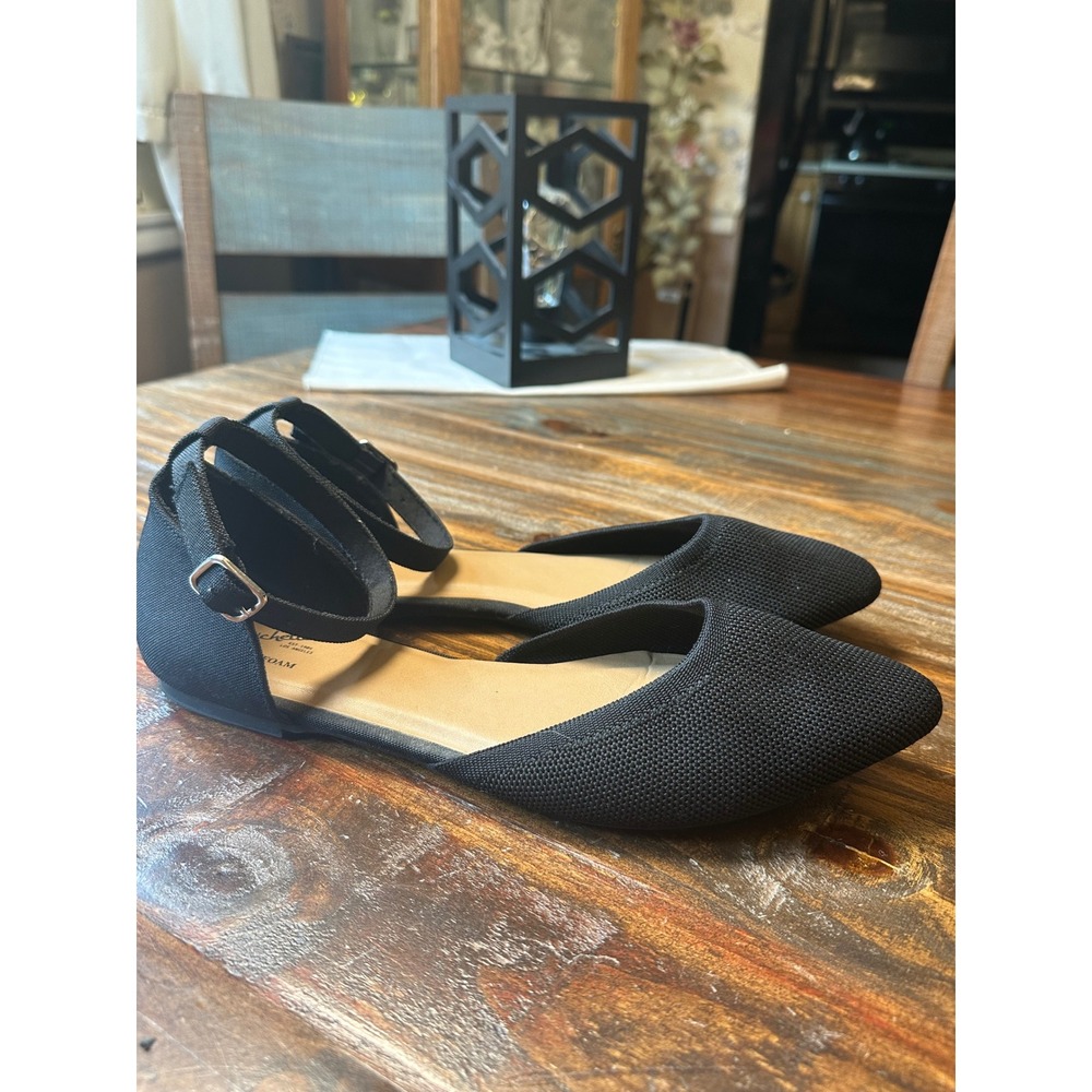 Seychelles Black Knit Pointed Toe Ankle Strap Flats Memory Foam 11W